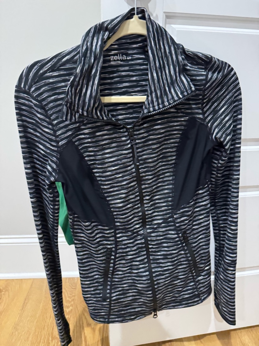 Zella Black and White Striped Athletic Top